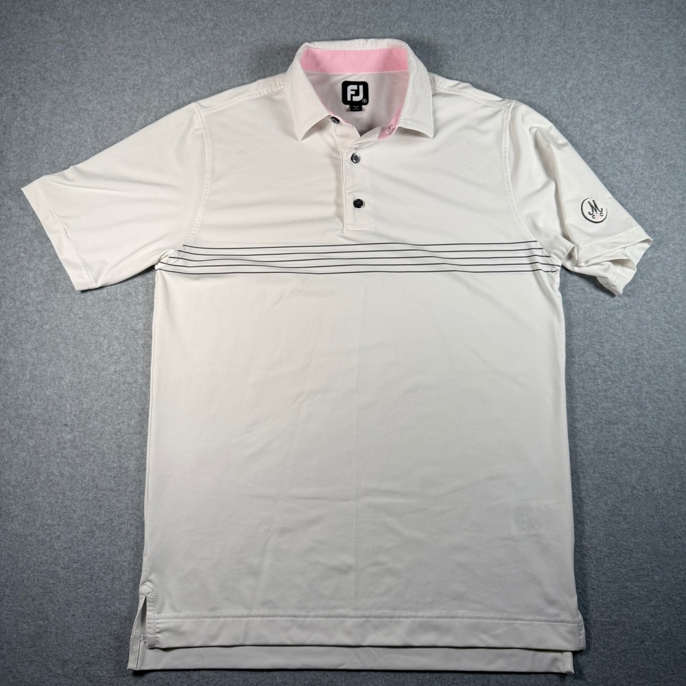 FootJoy FJ Performance Golf Polo Shirt Men's Large L Beige Striped Stretch
